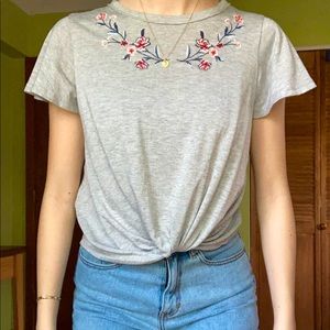Grey flower embroidered blouse